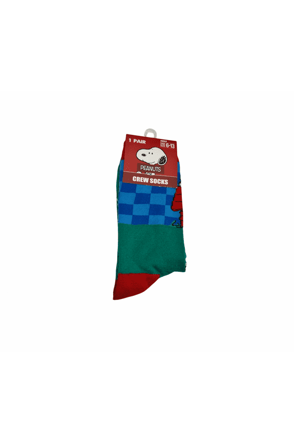 Peanuts Snoopy Blue Green Red Checkered Socks, 1 Pack