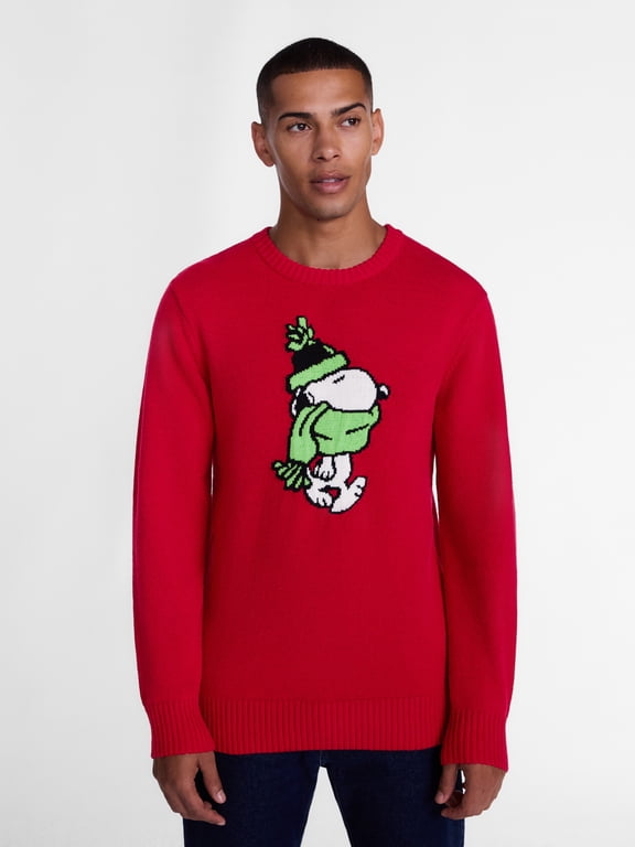 Snoopy Men's and Big Men's Bundled Up Holiday Sweater, Sizes XS-3XL