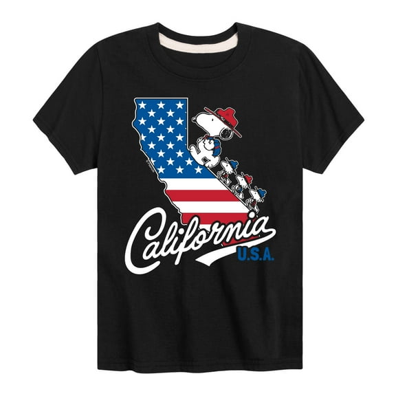 Peanuts - Snoopy California American Flag - Toddler And Youth Short Sleeve Graphic T-Shirt
