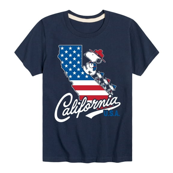 Peanuts - Snoopy California American Flag - Toddler And Youth Short Sleeve Graphic T-Shirt