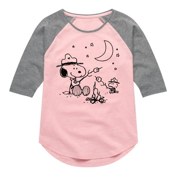 Peanuts - Snoopy Camping - Toddler And Youth Girls Raglan Graphic T-Shirt