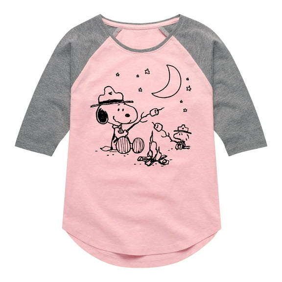 Peanuts - Snoopy Camping - Toddler And Youth Girls Raglan Graphic T-Shirt