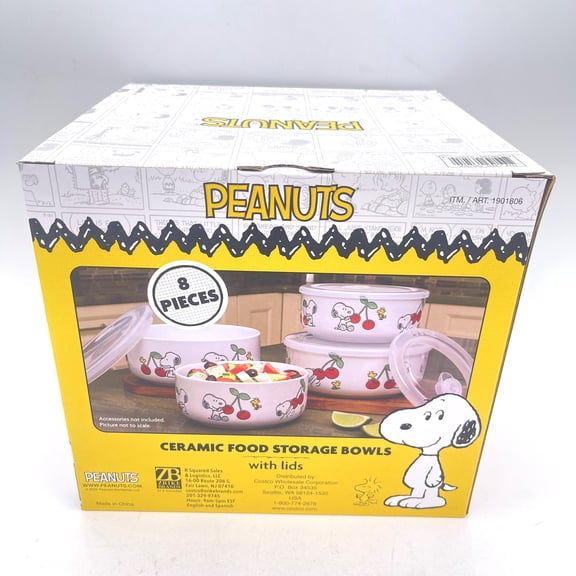 Peanuts-Snoopy Ceramic Food Storage Bowls With Venting Lids- 4pack