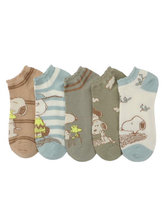 Peanuts Snoopy Character Art Women's 5-Pair Pack Ankle Socks
