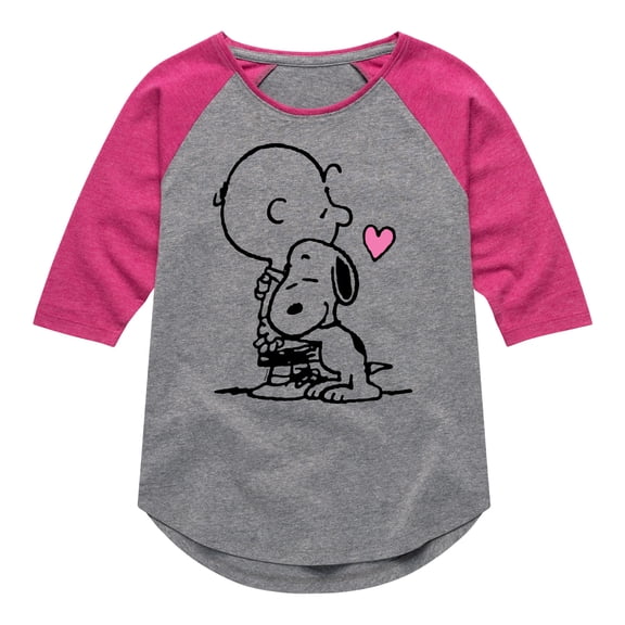 Peanuts - Snoopy Charlie Hug - Youth Girls Shirt Tail Raglan T-Shirt