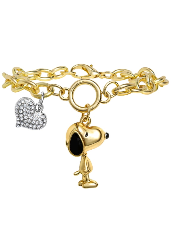 Snoopy Charm Bracelet for Women Official License, Clear Crystals