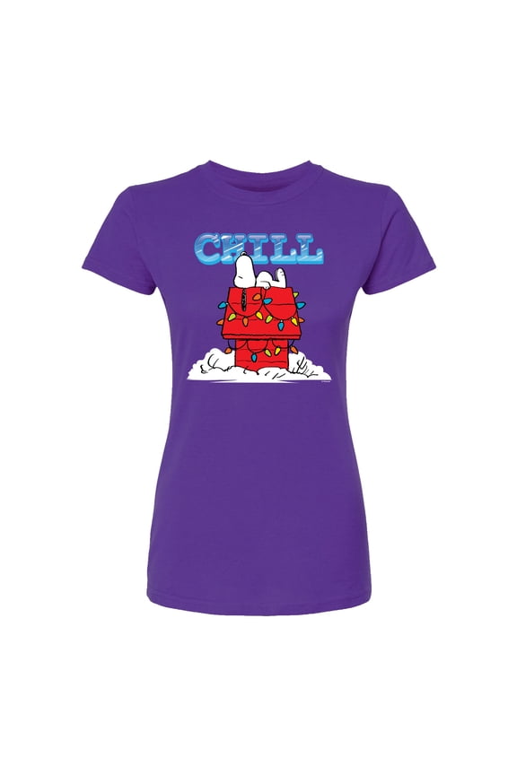- Snoopy Chill - Juniors Fitted Short Sleeve Graphic T-Shirt
