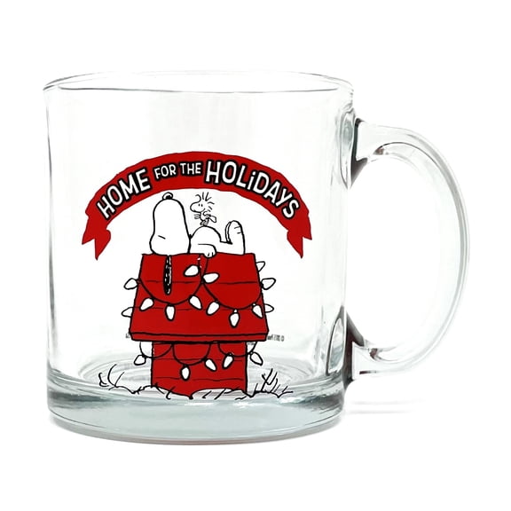 Peanuts Snoopy Christmas Home for the Holidays 12 oz. Glass Mug