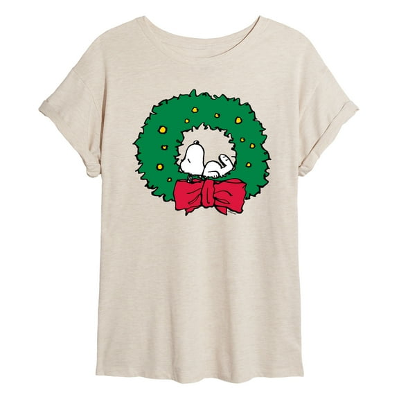 Peanuts - Snoopy Christmas Wreath - Women's Oversized Graphic T-Shirt