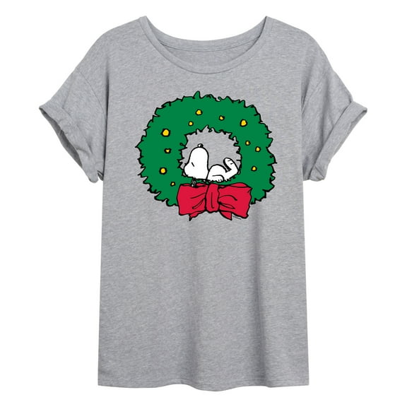 Peanuts - Snoopy Christmas Wreath - Women's Oversized Graphic T-Shirt