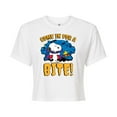 thumbnail image 1 of Peanuts - Snoopy Come In For A Bite - Juniors Cropped Cotton Blend T-Shirt, 1 of 6