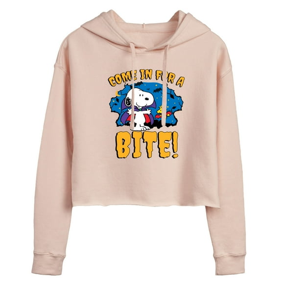 Peanuts - Snoopy Come In For A Bite - Juniors Cropped Pullover Hoodie