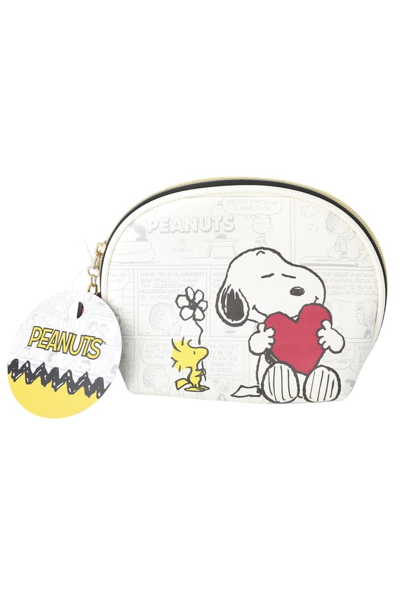 Snoopy Makeup Bag, Large Dome Cosmetic Bag with Woodstock and Comic Print, Mother's Day Gift