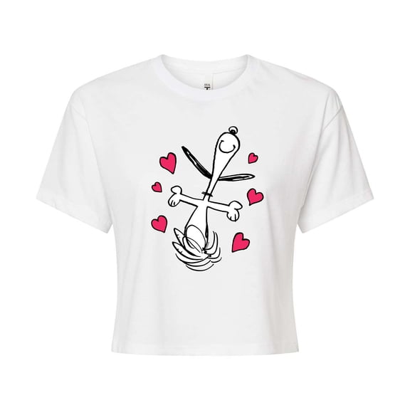 Peanuts - Snoopy Dancing Hearts - Juniors Cropped Graphic T-Shirt