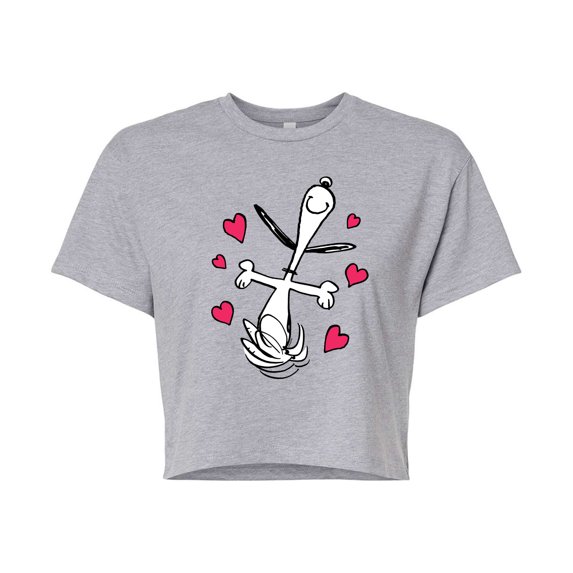 Peanuts - Snoopy Dancing Hearts - Juniors Cropped Graphic T-Shirt