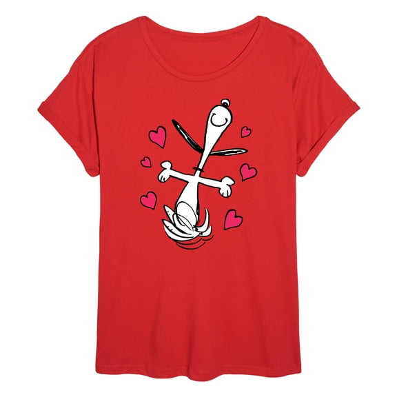 Peanuts - Snoopy Dancing Hearts - Juniors Oversized Graphic T-Shirt