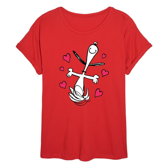 Peanuts - Snoopy Dancing Hearts - Juniors Oversized Graphic T-Shirt