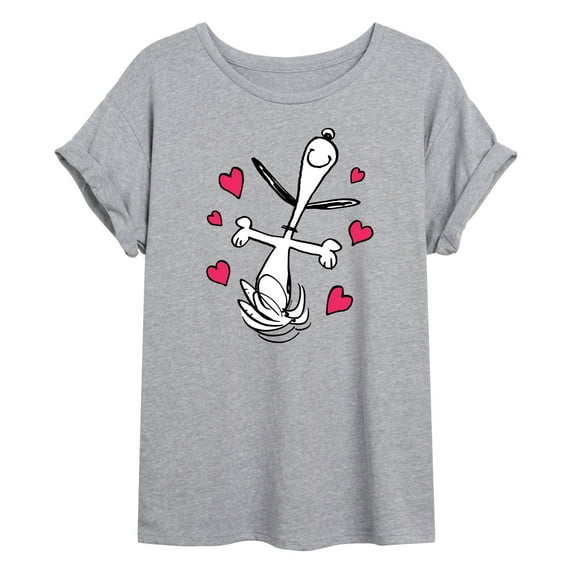 Peanuts - Snoopy Dancing Hearts - Juniors Oversized Graphic T-Shirt