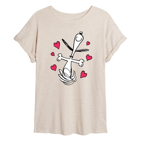 Peanuts - Snoopy Dancing Hearts - Juniors Oversized Graphic T-Shirt