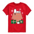 thumbnail image 1 of Peanuts - Snoopy Doghouse Christmas Patchwork Boys' Short Sleeve Graphic T-Shirt, 1 of 5