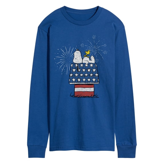 Peanuts - Snoopy Doghouse Wih Fireworks - Men's Long Sleeve Graphic T-Shirt