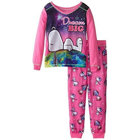 Peanuts Snoopy Dream Big Girls 2 Piece Jersey Sleep Set, Pink, X-Small 4/5