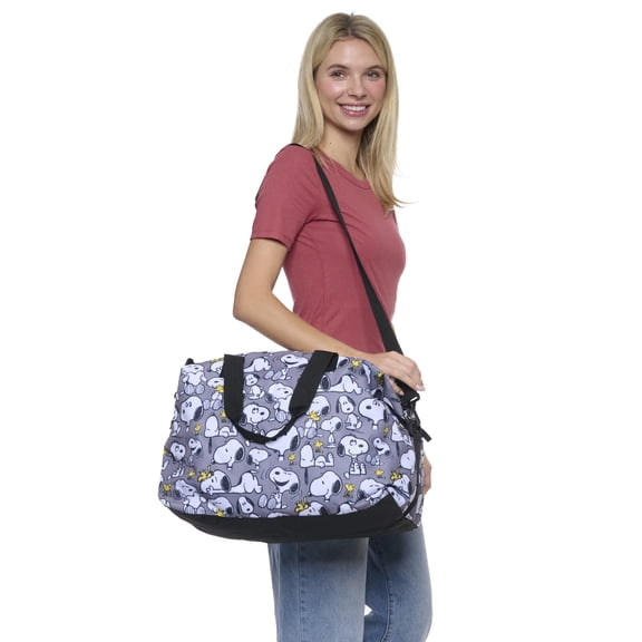 Peanuts Snoopy Duffel Bag Travel Weekender Carry-On Print Woodstock Gray