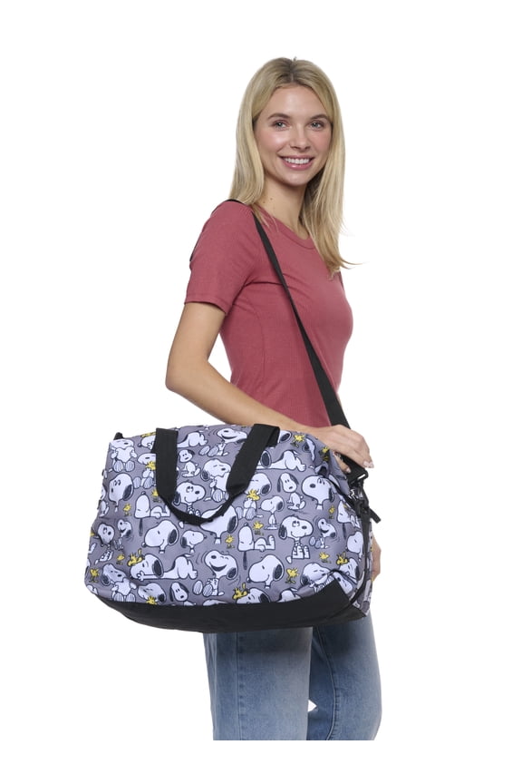 Snoopy Duffel Bag Travel Weekender Carry-On Print Woodstock Gray