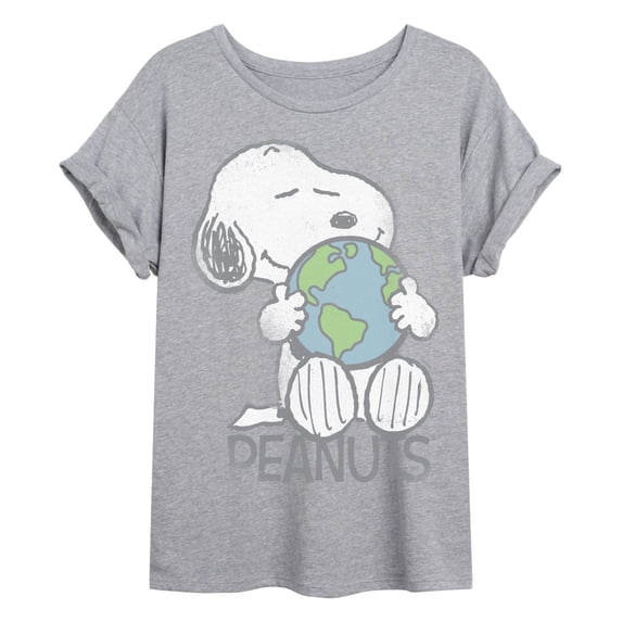 Peanuts - Snoopy Earth - Juniors Oversized Graphic T-Shirt