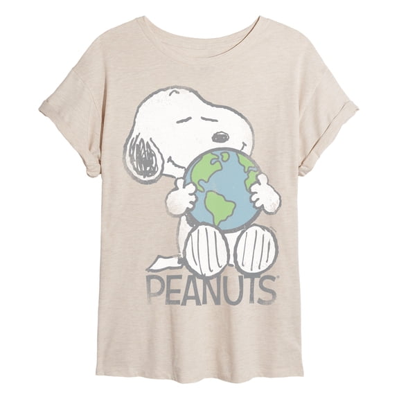 Peanuts - Snoopy Earth - Juniors Oversized Graphic T-Shirt