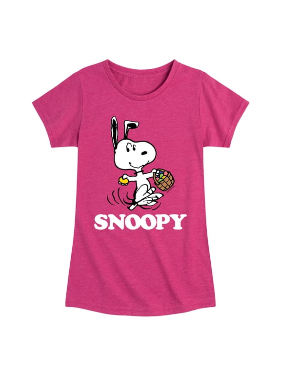 - Snoopy Easter Basket Girls' Fitted Short Sleeve Graphic T-Shirt