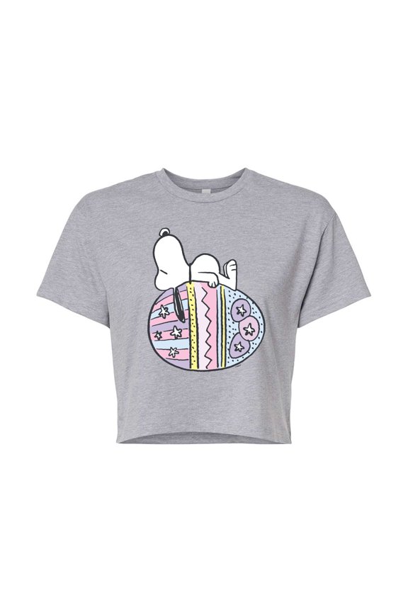 - Snoopy Easter Egg - Juniors Cropped Graphic T-Shirt