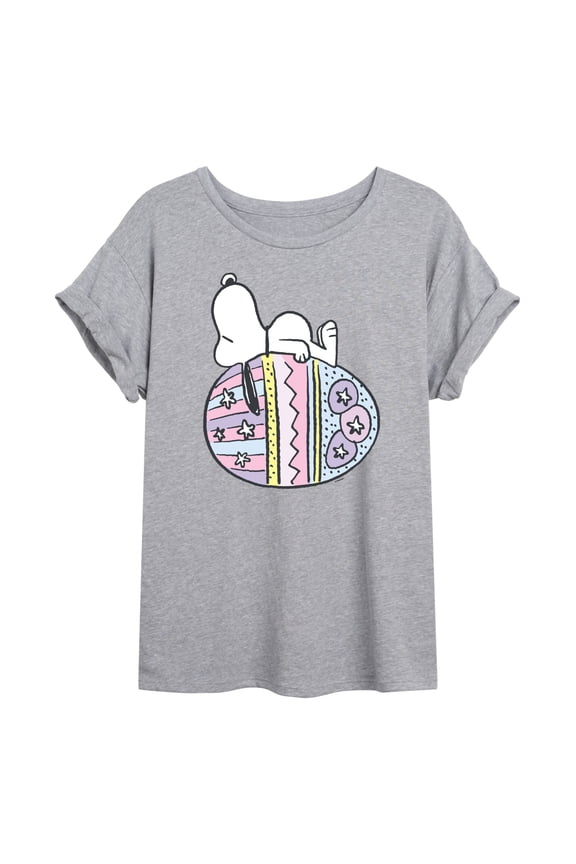 - Snoopy Easter Egg - Juniors Oversized Graphic T-Shirt