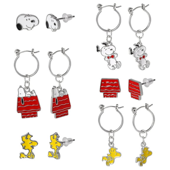 Peanuts Snoopy Enamel  6 Piece Earring Set, Studs and Hoops