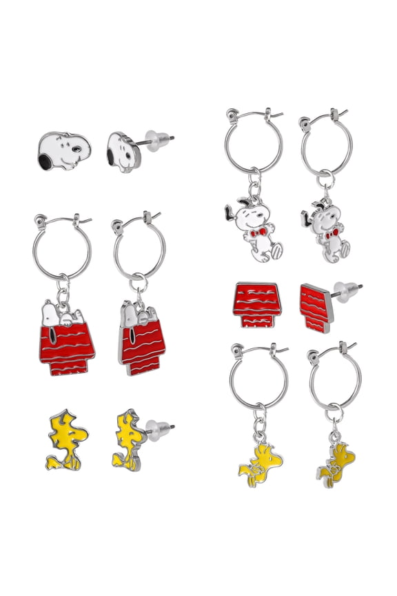Snoopy Enamel  6 Piece Earring Set, Studs and Hoops