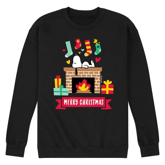 Peanuts - Snoopy Fireplace Christmas - Men's Crew Neck Fleece Pullover