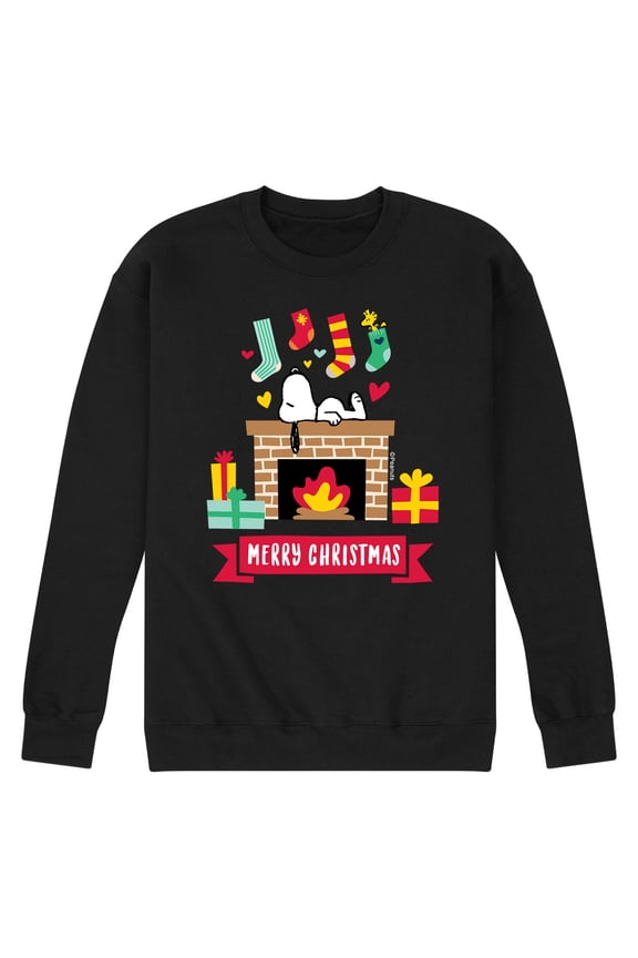 - Snoopy Fireplace Christmas - Men's Crew Neck Fleece Pullover