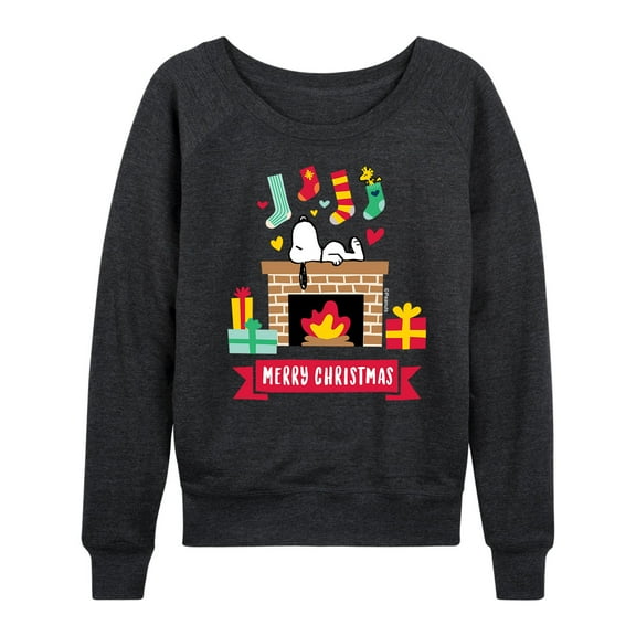 Peanuts - Snoopy Fireplace Merry Christmas - Women's Lightweight French Terry Long Sleeve Shirt