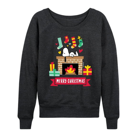 Peanuts - Snoopy Fireplace Merry Christmas - Women's Lightweight French Terry Long Sleeve Shirt