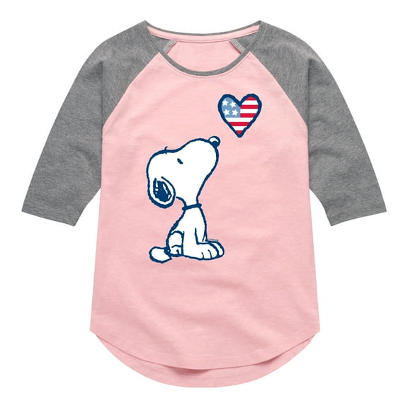 Peanuts - Snoopy Flag Heart - Toddler & Youth Girls Raglan Graphic T-Shirt