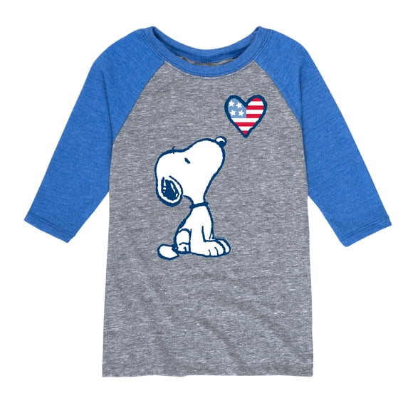 Peanuts - Snoopy Flag Heart - Toddler & Youth Raglan Graphic T-Shirt