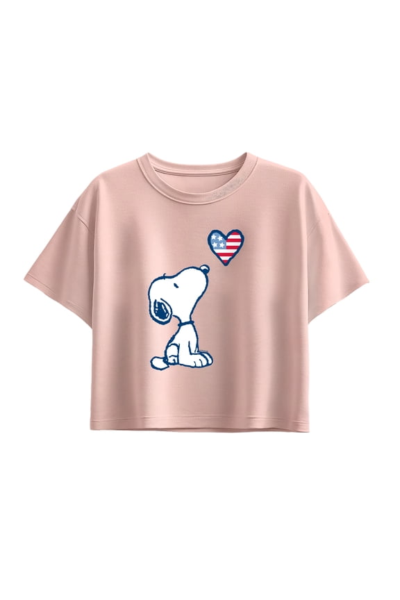 - Snoopy Flag Heart - Youth Girls Boxy T-Shirt
