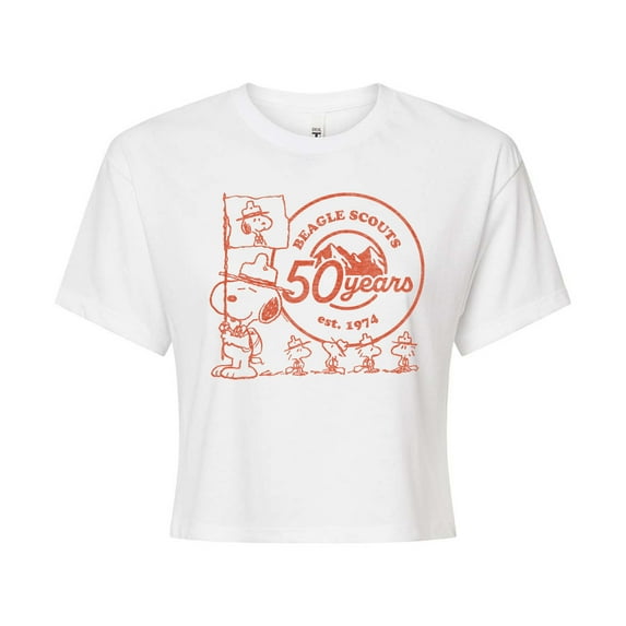 Peanuts - Snoopy Flag Logo - Juniors Cropped Cotton Blend T-Shirt