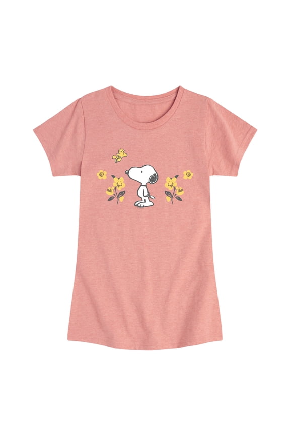 - Snoopy Floral - Youth Girls Fitted Short Sleeve T-Shirt