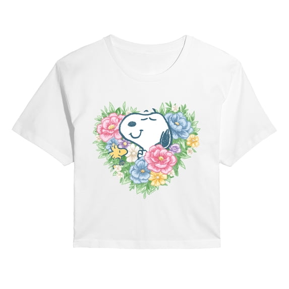 Peanuts - Snoopy Flower Heart - Juniors Cropped Graphic T-Shirt