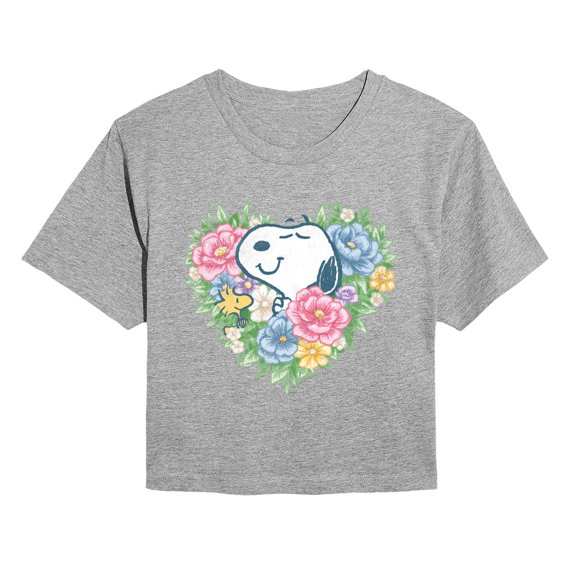 Peanuts - Snoopy Flower Heart - Juniors Cropped Graphic T-Shirt