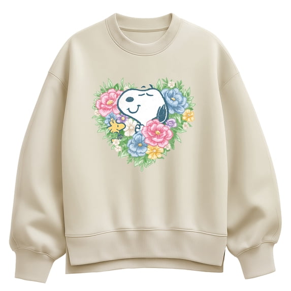 Peanuts - Snoopy Flower Heart Oversized Fleece Crew Sweatshirt