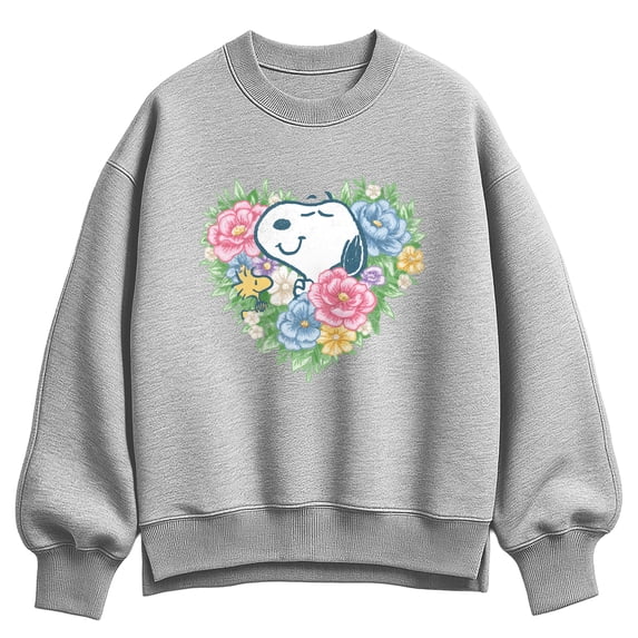 Peanuts - Snoopy Flower Heart Oversized Fleece Crew Sweatshirt