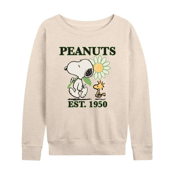 Peanuts - Snoopy Flower Lightweight French Terry Wide Neck Long Sleeve Graphic Shirt