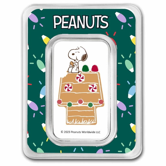 Peanuts Snoopy Gingerbread House 1 oz Colorized Silver Bar